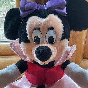 Vintage Minnie Mouse Plush Doll 1978 Walt Disney Pink Dress Red Shoes Purple Bow